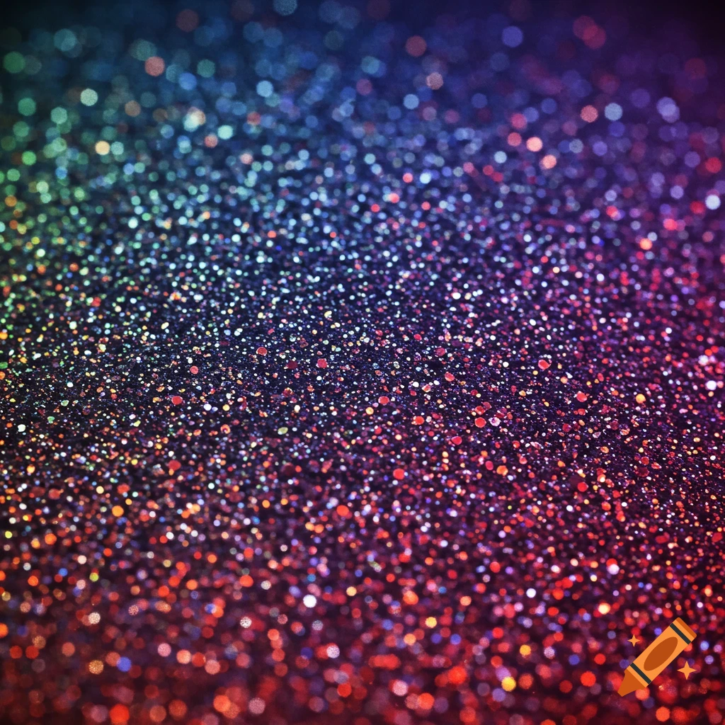 Close-up of colorful glitter texture with a rainbow gradient.
