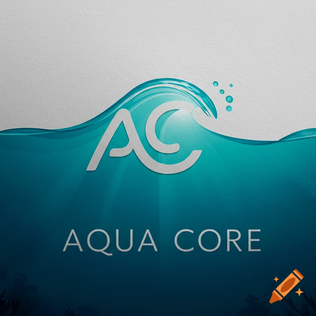 Logo with silver 'AC' letters formed into a wave over blue water, with the text 'AQUA CORE' below.