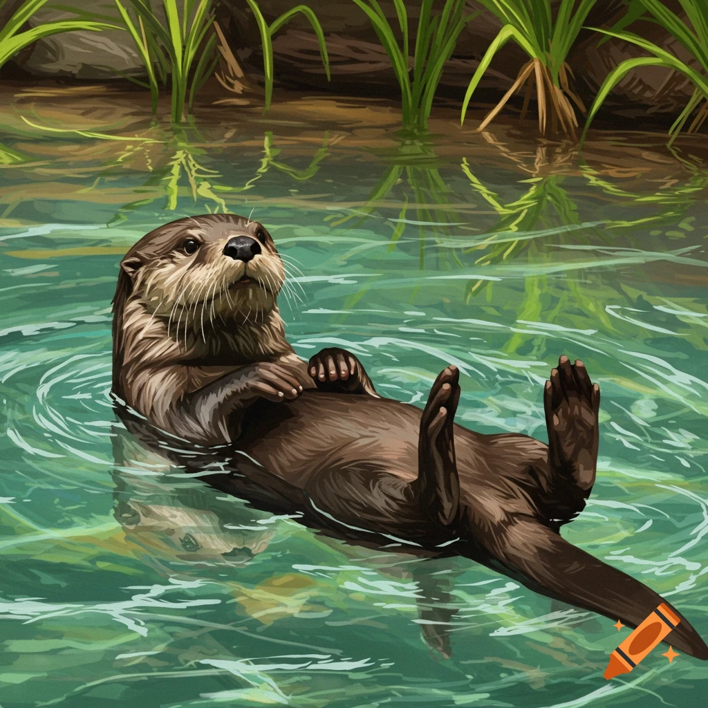 An otter floats on its back in water.