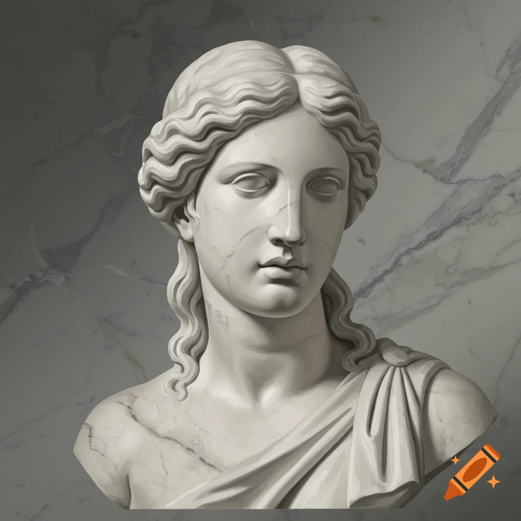 A classical marble bust of a woman