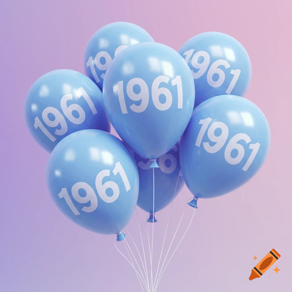 Blue balloons with the number 1961 printed on them.