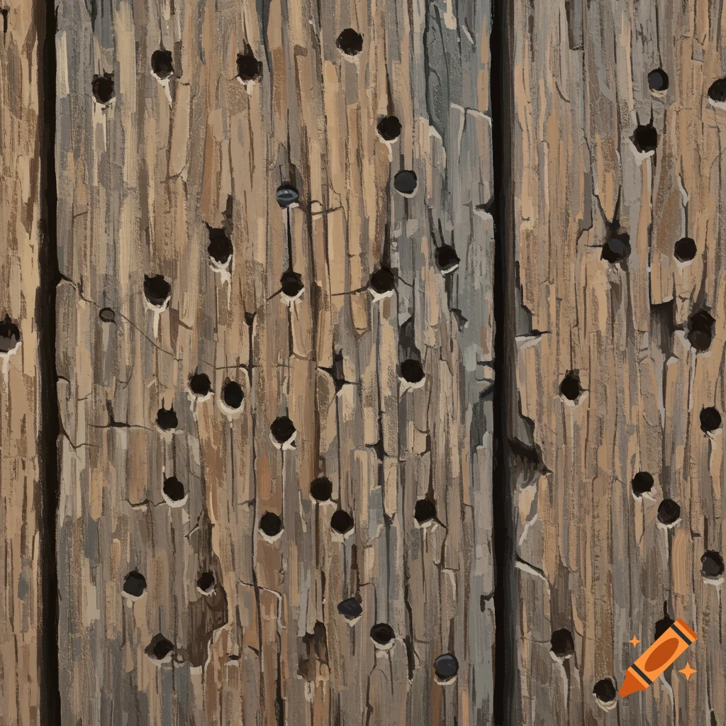 Textured wooden boards with many holes