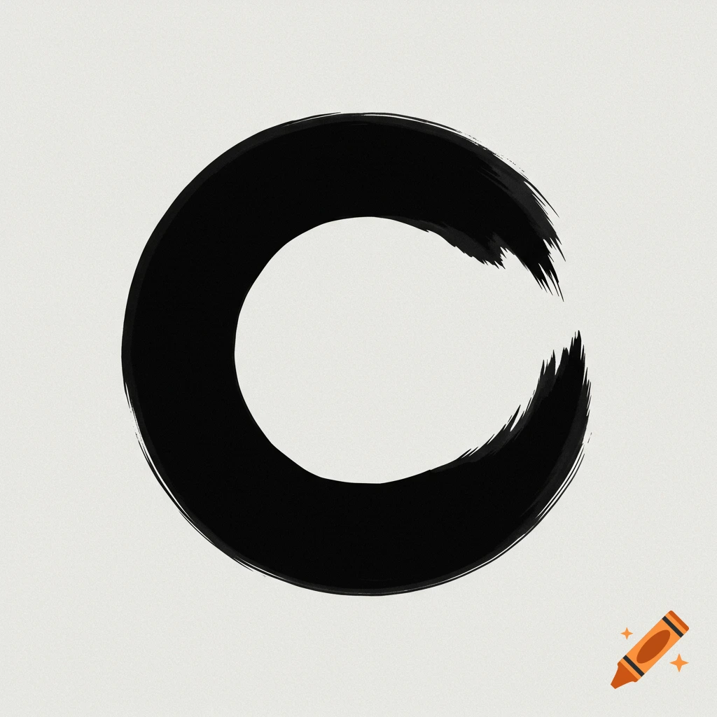 Black brush stroke forming an open circle on a light textured background.