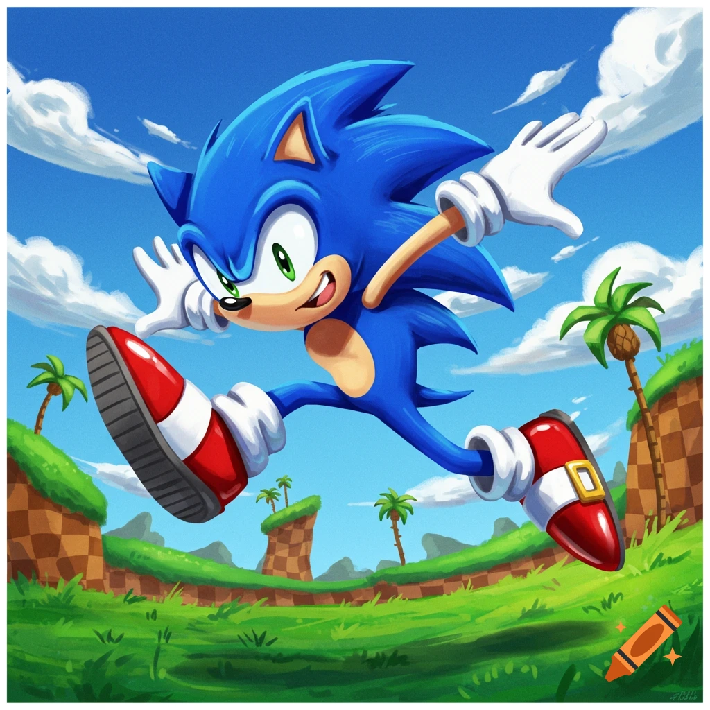 Sonic the Hedgehog leaping through Green Hill Zone.