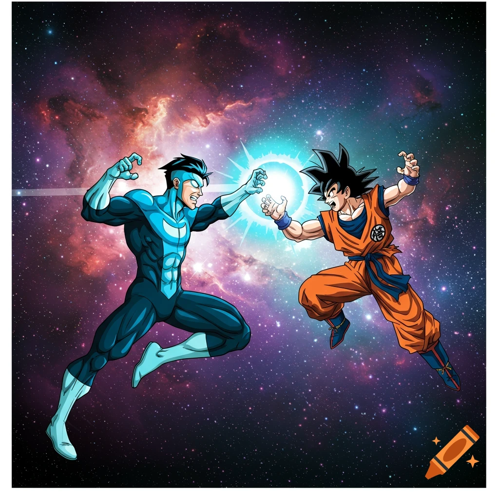 Mark Grayson fighting Goku in space