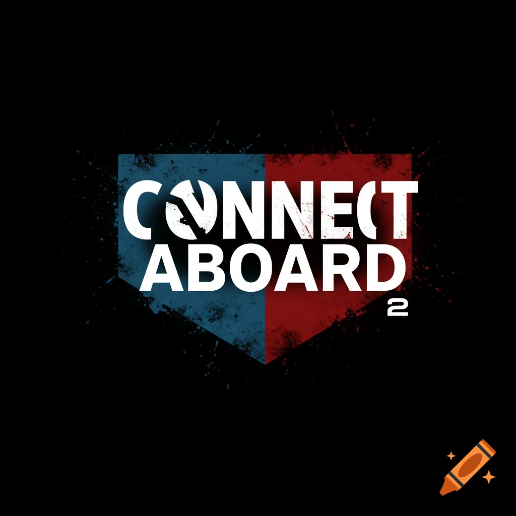 Logo with 'CONNECT ABOARD 2' in white text over a distressed red and blue background