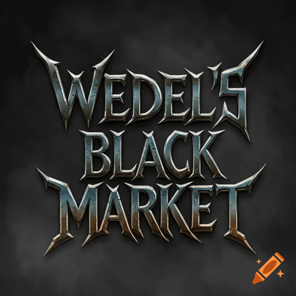 Metallic stylized text reading 'WEDEL'S BLACK MARKET' on a dark background.