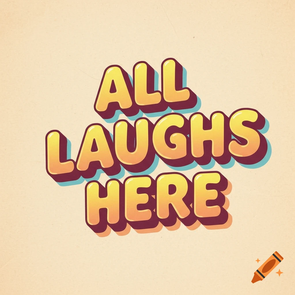 Logo text reads ALL LAUGHS HERE in colorful bubble font on a textured background.