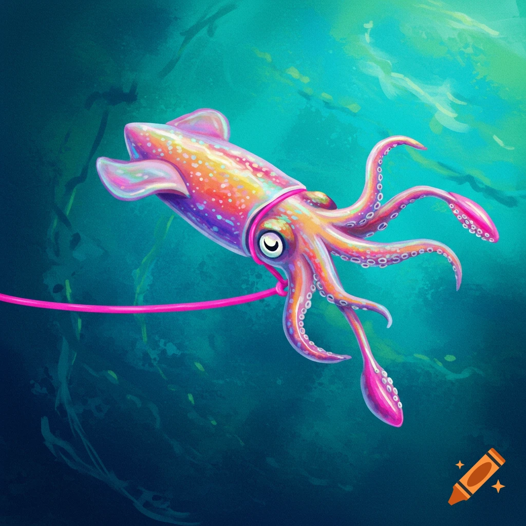 Colorful squid swimming underwater