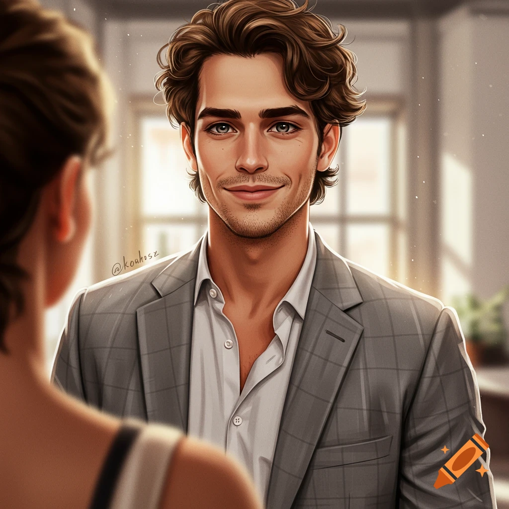 A man in a grey suit is smiling at someone from the perspective of the other person.