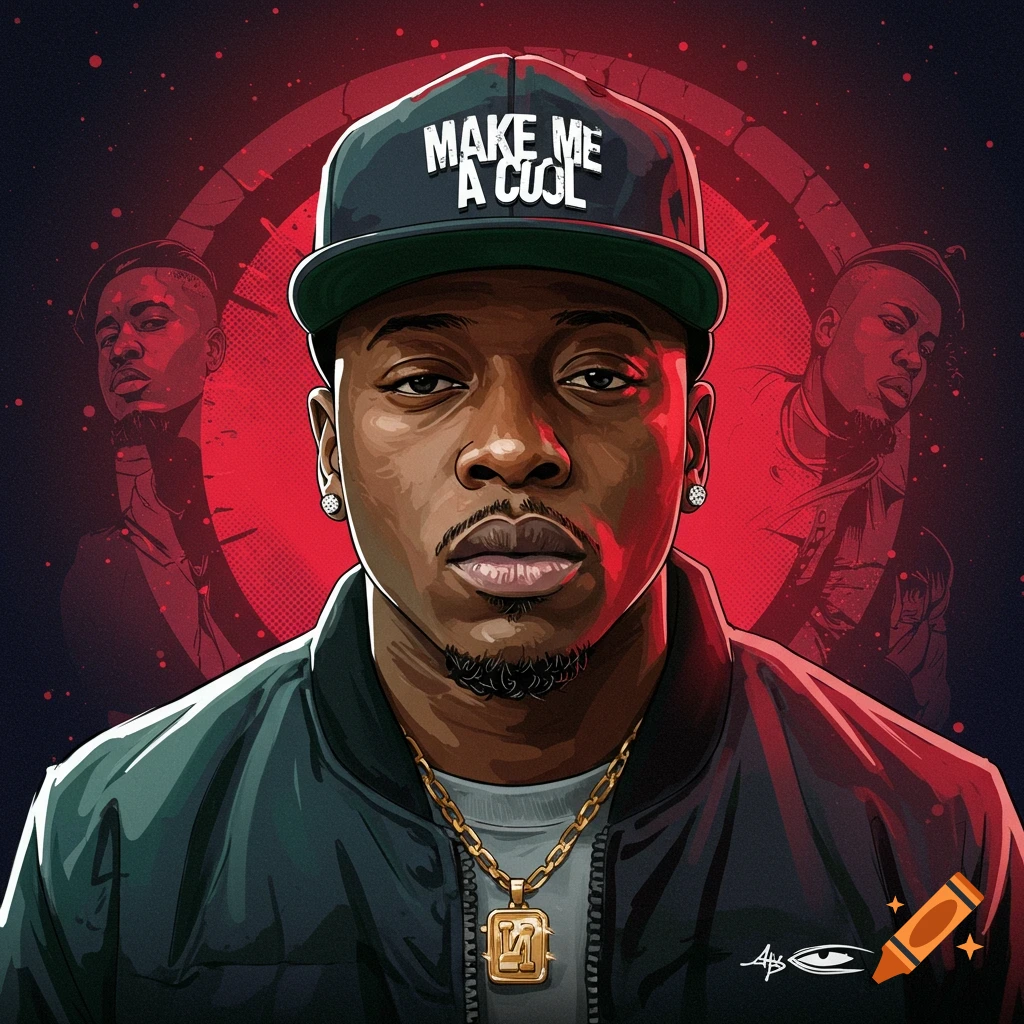 Digital illustration of a man wearing a baseball cap and jacket.