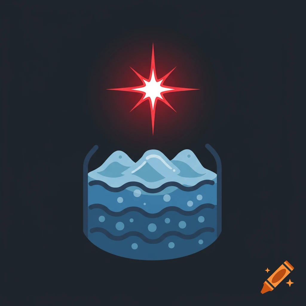Stylized icon of a container of water with a red starburst above.
