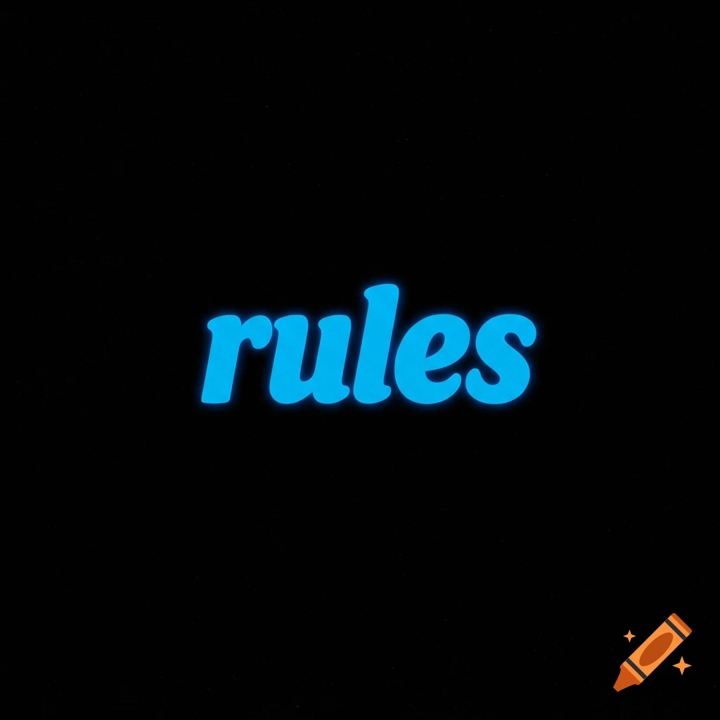 The word 'rules' in glowing blue text on a black background.