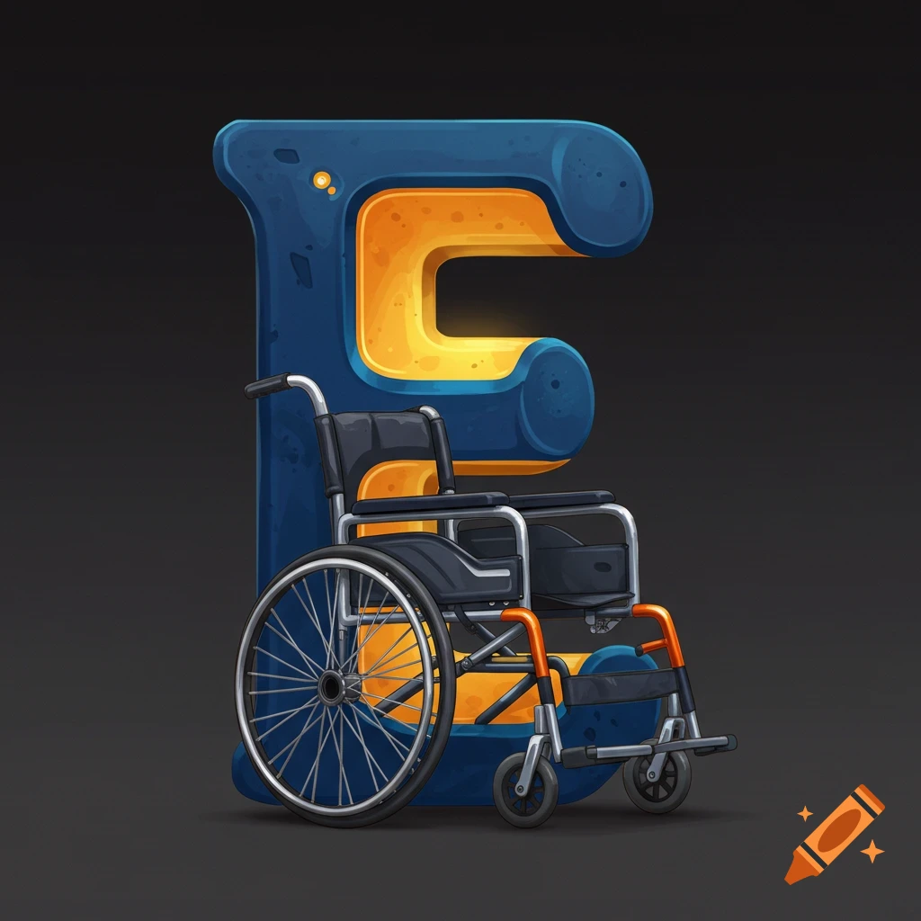 A stylized letter E combined with a wheelchair.