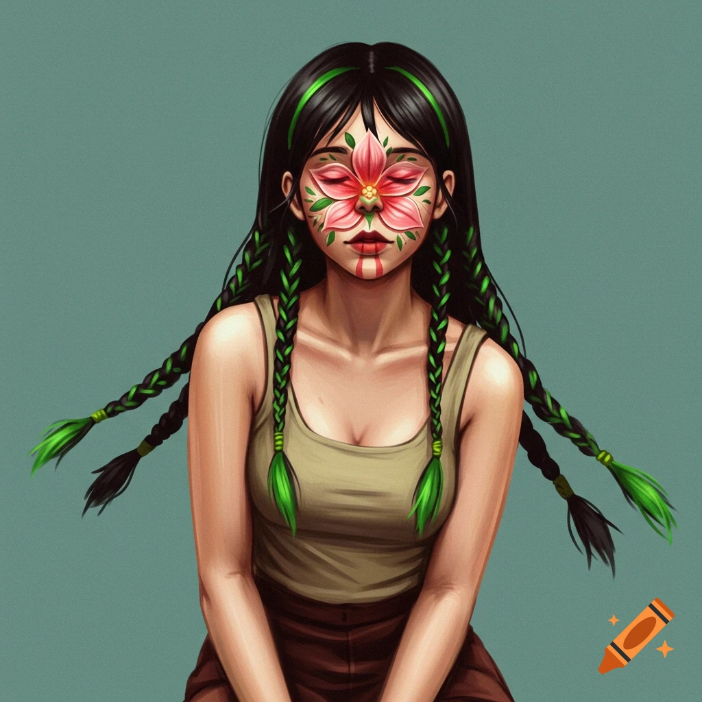 A girl with flower face paint and braided hair wearing a tank top.