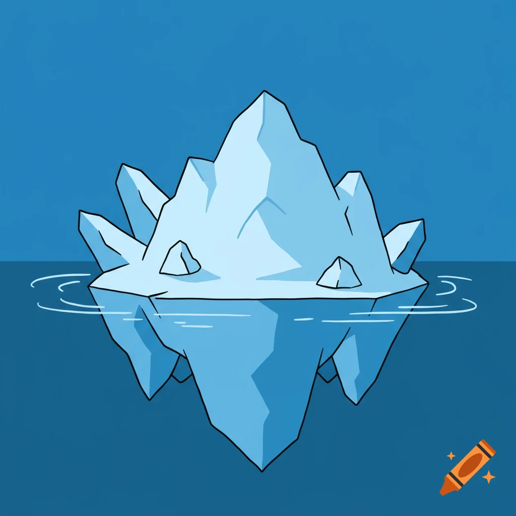 A cartoon iceberg floats in blue water with ripples.