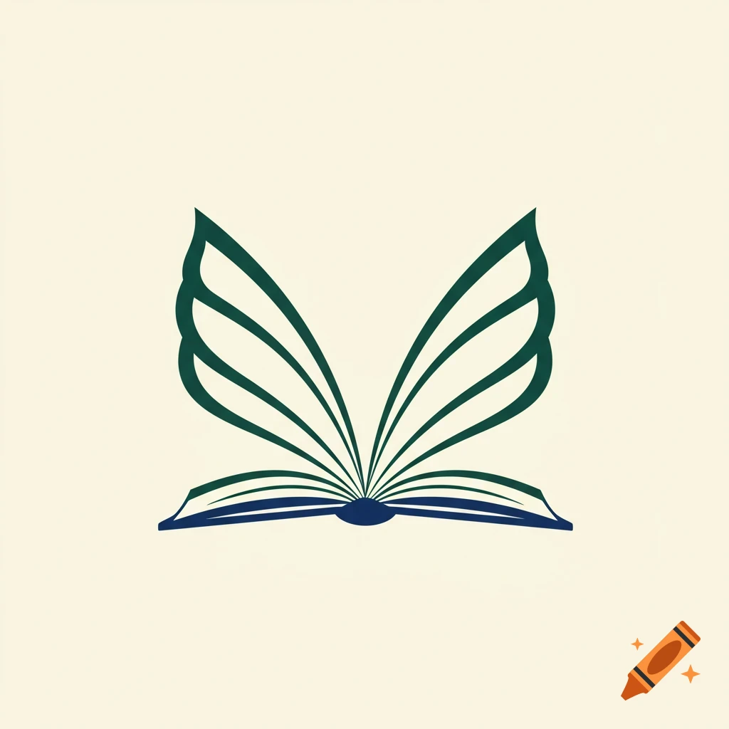 A logo of an open book with pages forming butterfly wings.