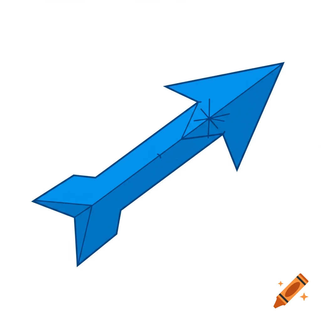 A blue, three-dimensional arrow pointing diagonally upward and right, with a compass rose symbol on its shaft, on a white background.