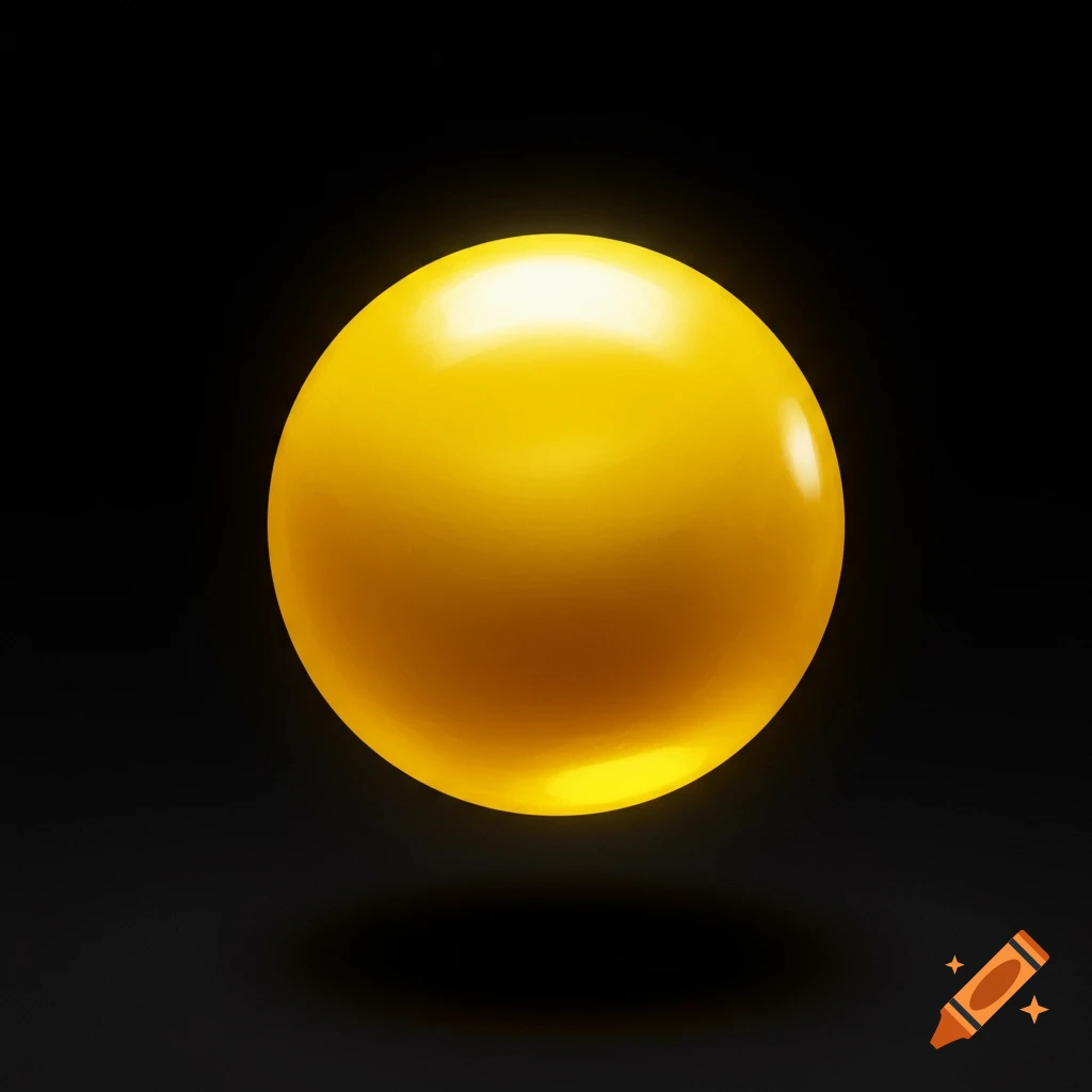 A glossy yellow sphere floats above a black surface.