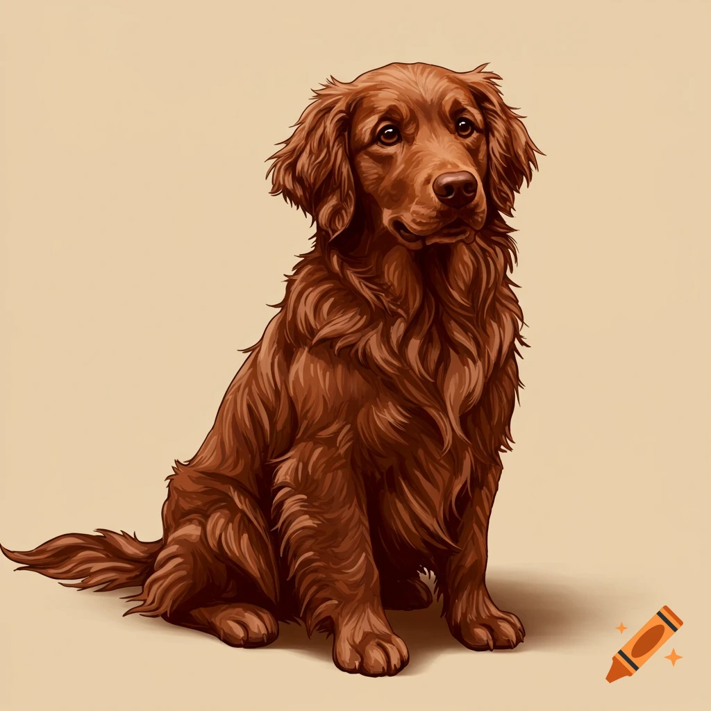 A brown dog sitting, styled like chocolate.