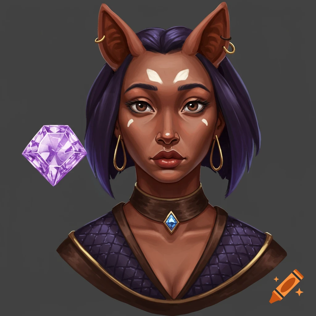 a fantasy character with animal ears and a diamond