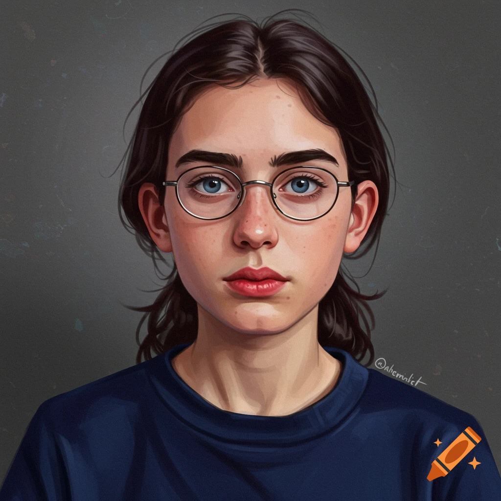 Portrait of a young person with glasses and blue eyes