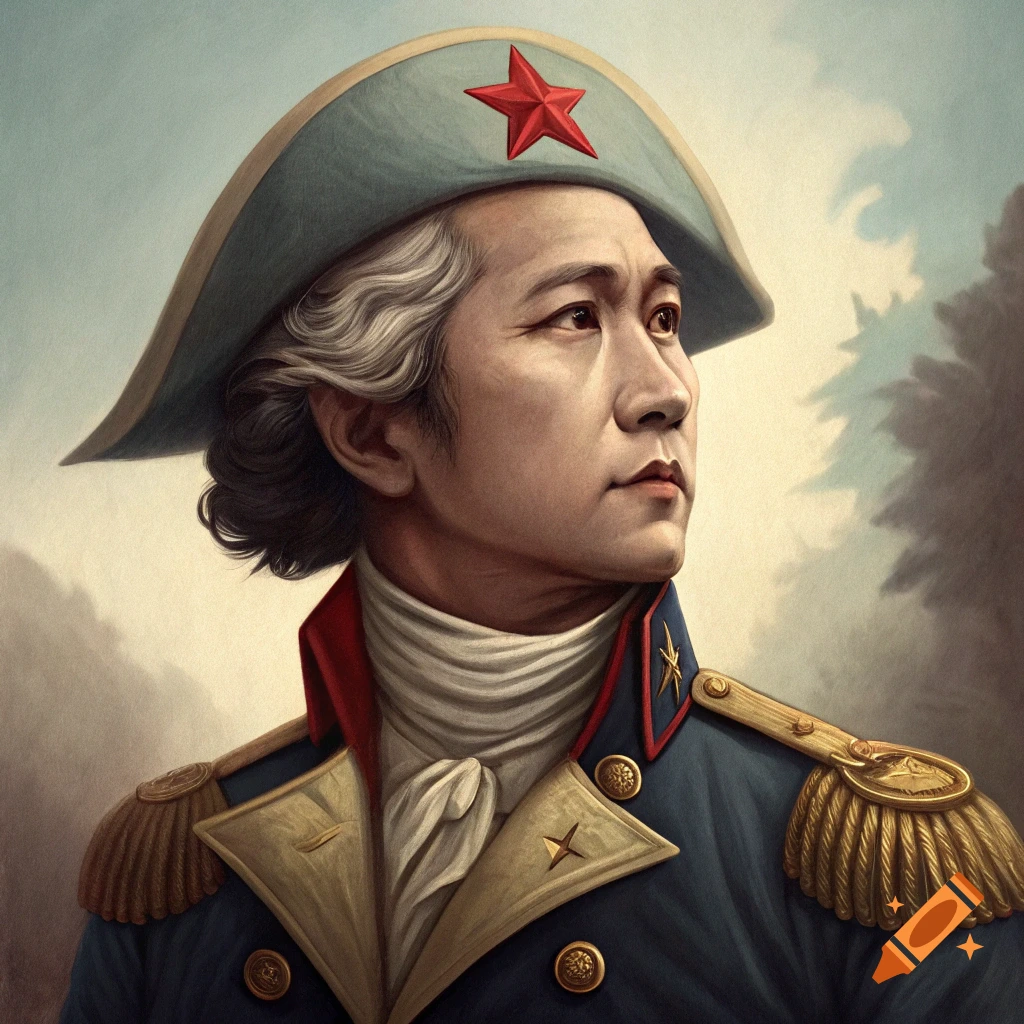 Portrait of a person in a historical military uniform with a red star on the hat.
