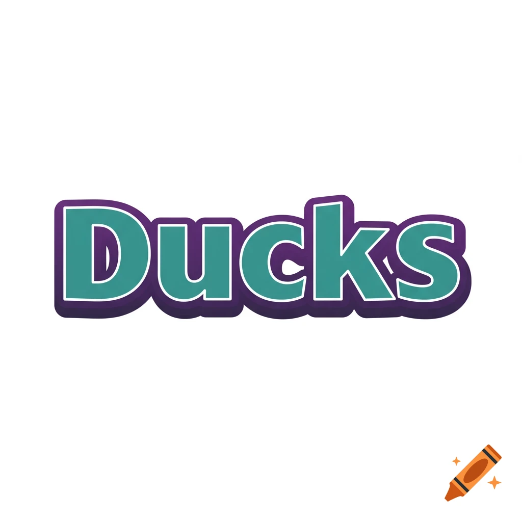 The word "Ducks" rendered in teal with a purple outline on a white background.