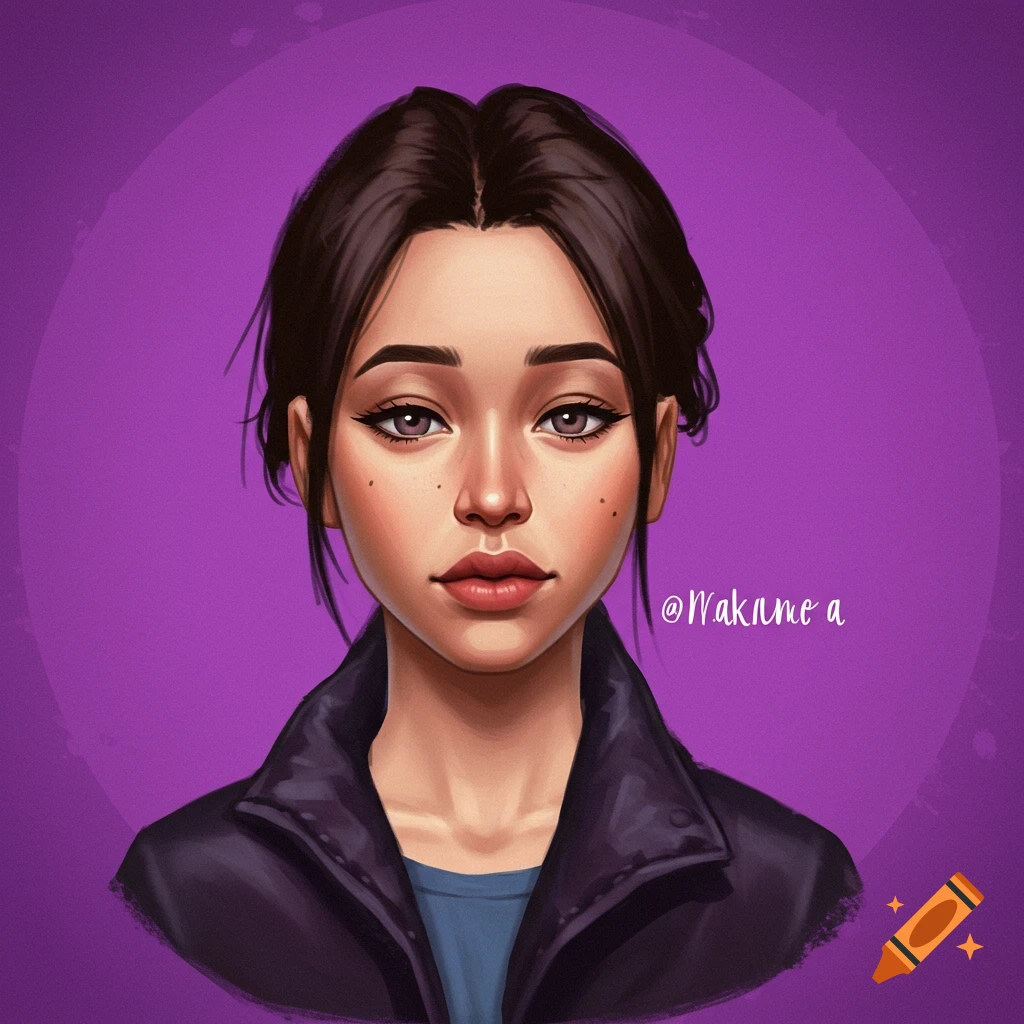 A stylized portrait of a young woman.
