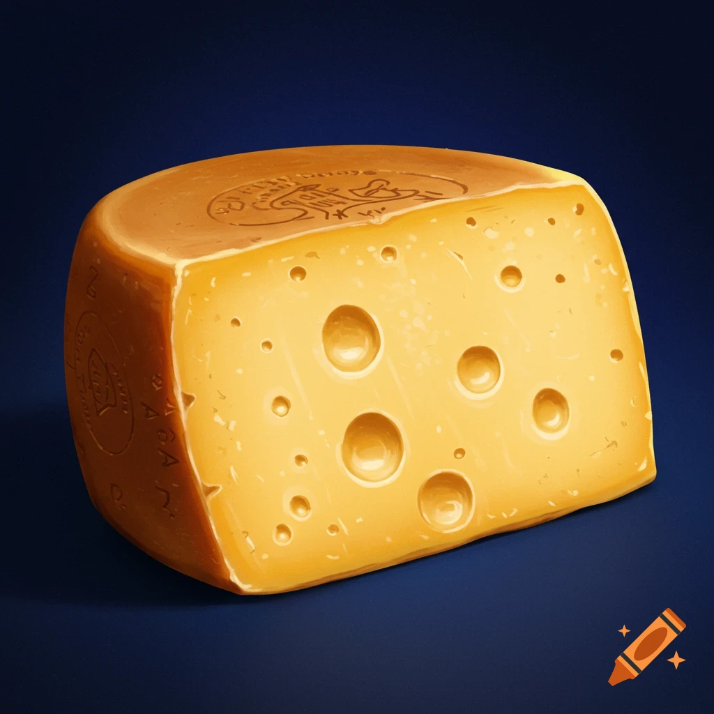 A wedge of yellow cheese with holes on a dark blue background.