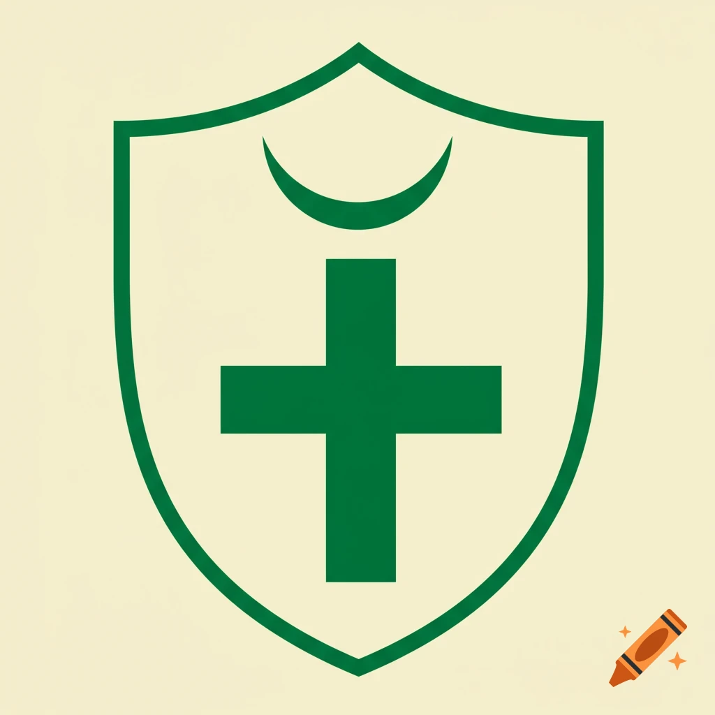 Stylized soccer crest with green cross and crescent on a cream background