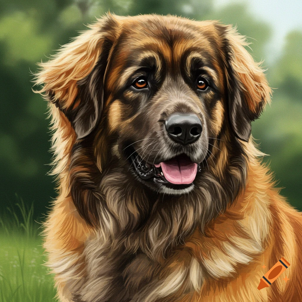 Painting of a Leonberger dog