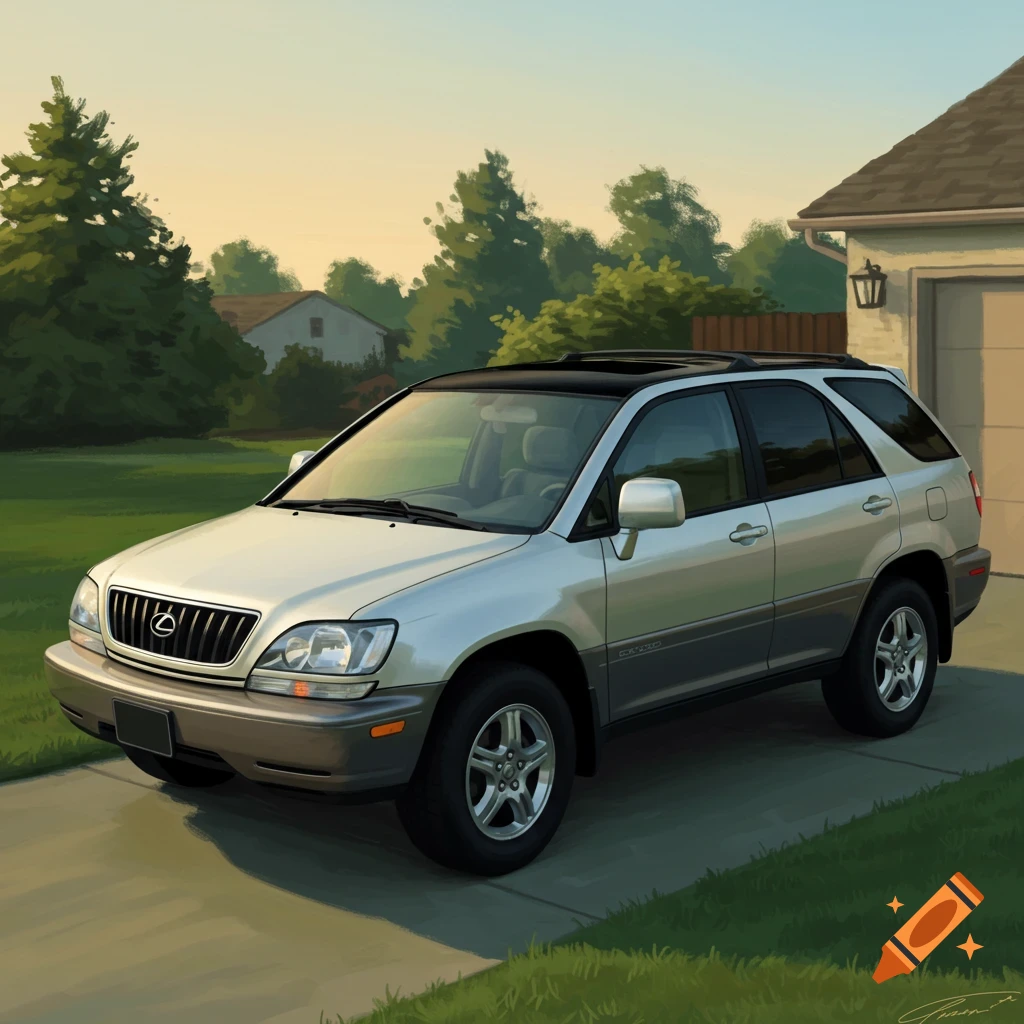 A silver 1999 Lexus RX300 parked in a driveway in front of a house.