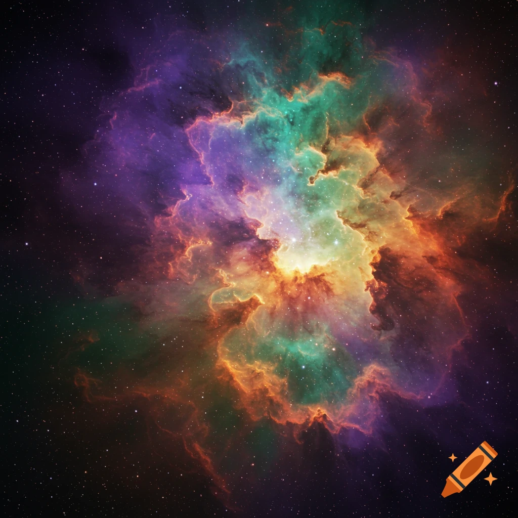 A vibrant image of a colorful nebula in space