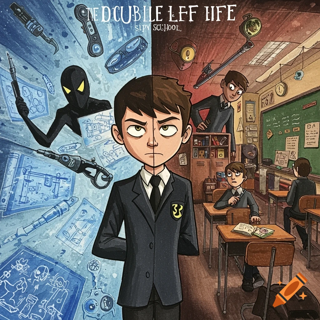 Concept art for 'The Double Life' featuring Ben Ripley in spy and ...