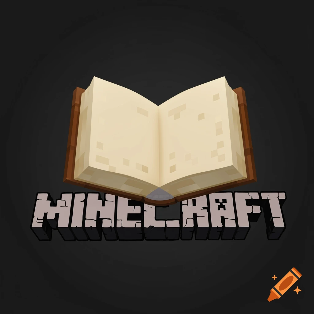 Minecraft logo with an open pixelated book