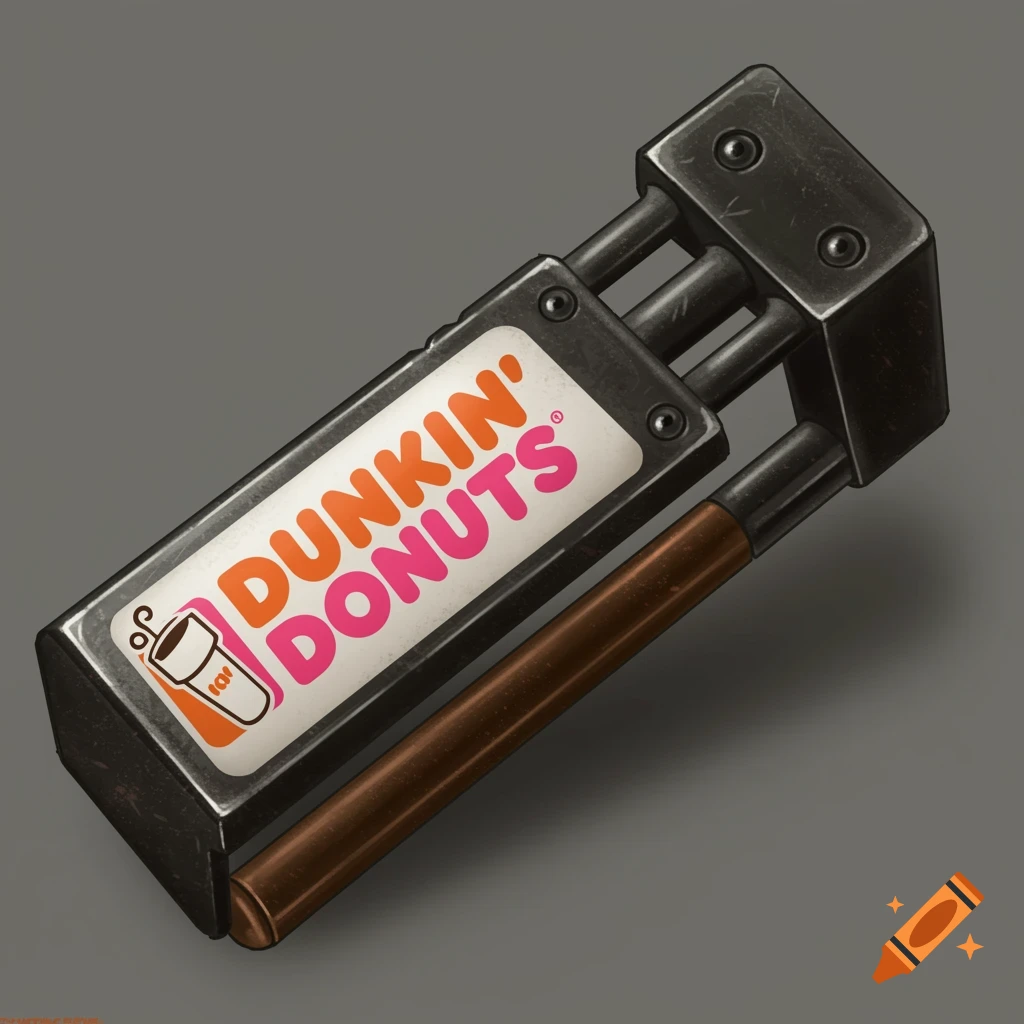A police battering ram with a Dunkin' Donuts logo on it.