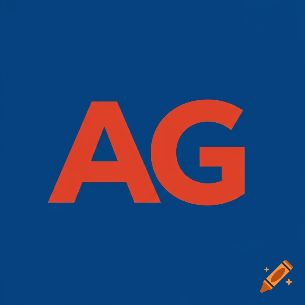Red-orange initials AG on a blue background