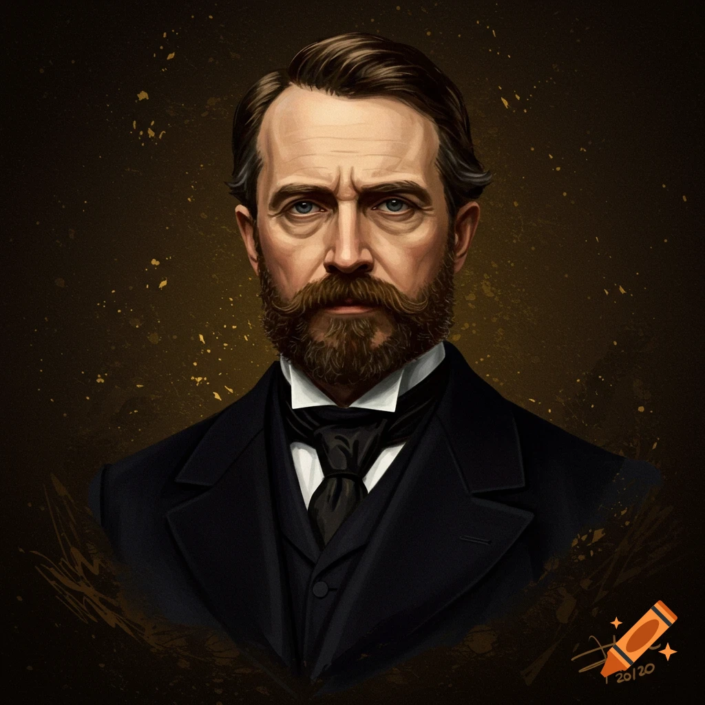 A vintage-style portrait of a man in a suit.