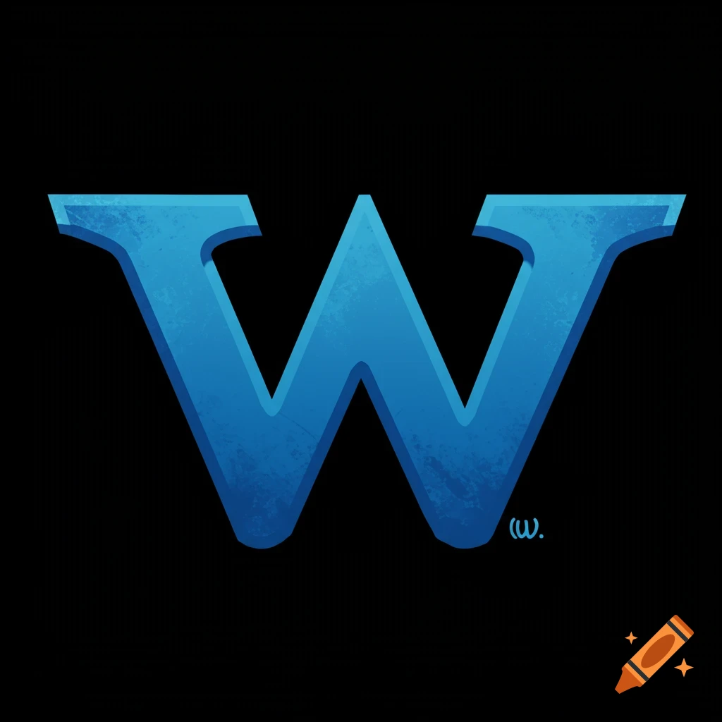 A large, stylized blue letter W on a black background.