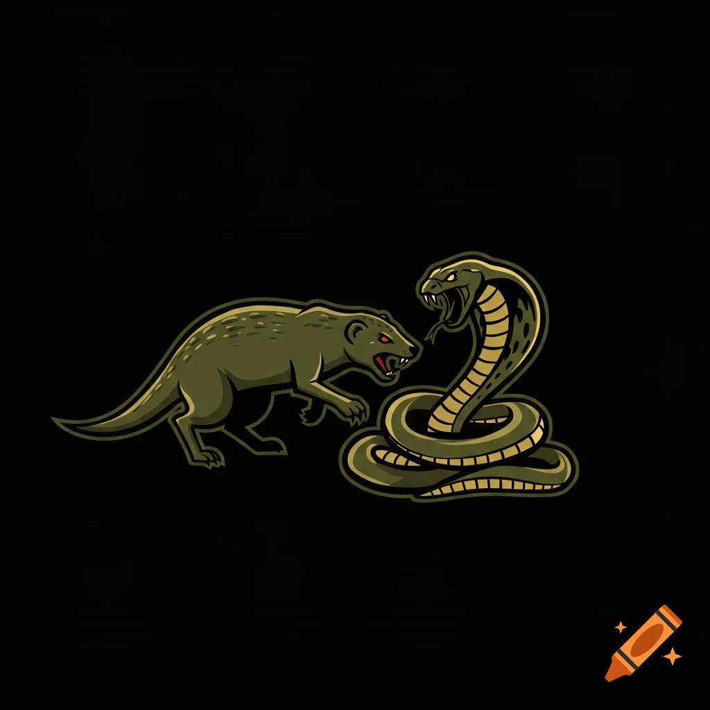 Stylized logo of a mongoose fighting a cobra