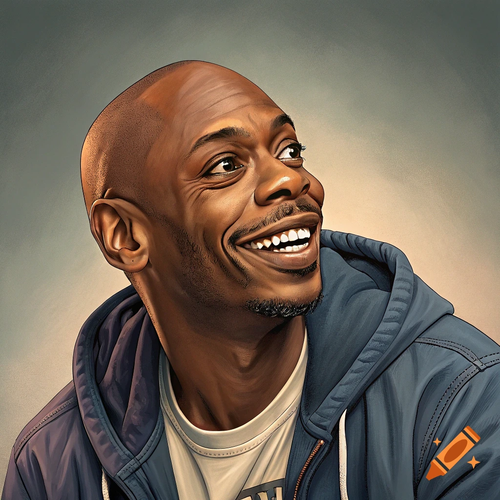 Stylized portrait of a smiling man in a blue hoodie looking up