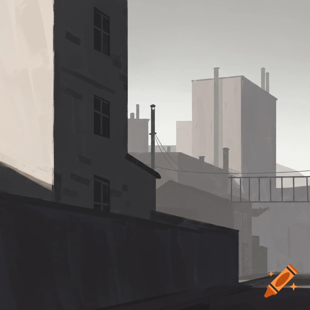Minimalist image of a city street with buildings in low contrast grey and taupe.
