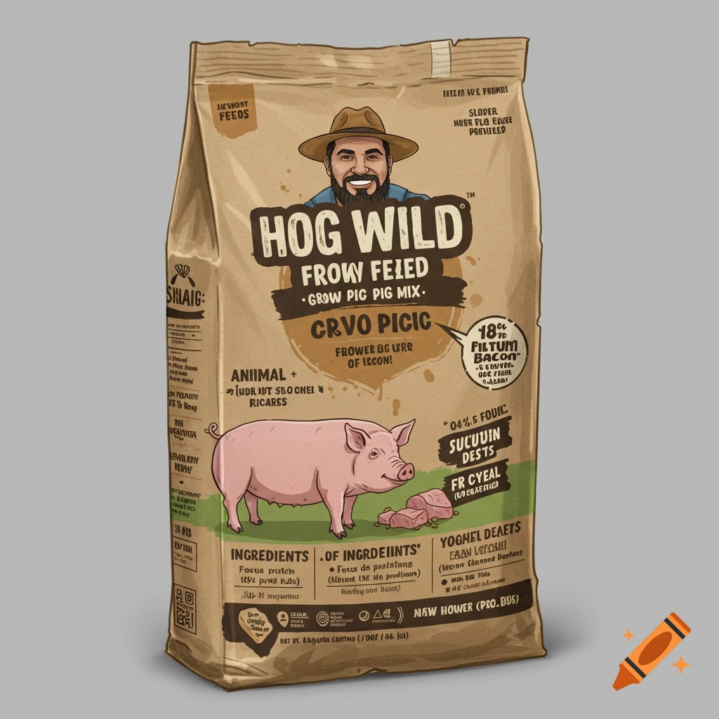 Hog Wild Feeds Design Document For Pig Feed Bag On Craiyon