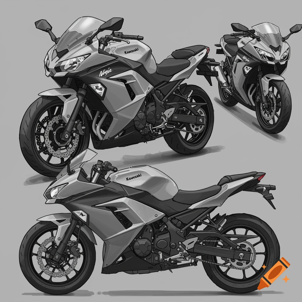 Illustration of Kawasaki Ninja motorcycles from different angles