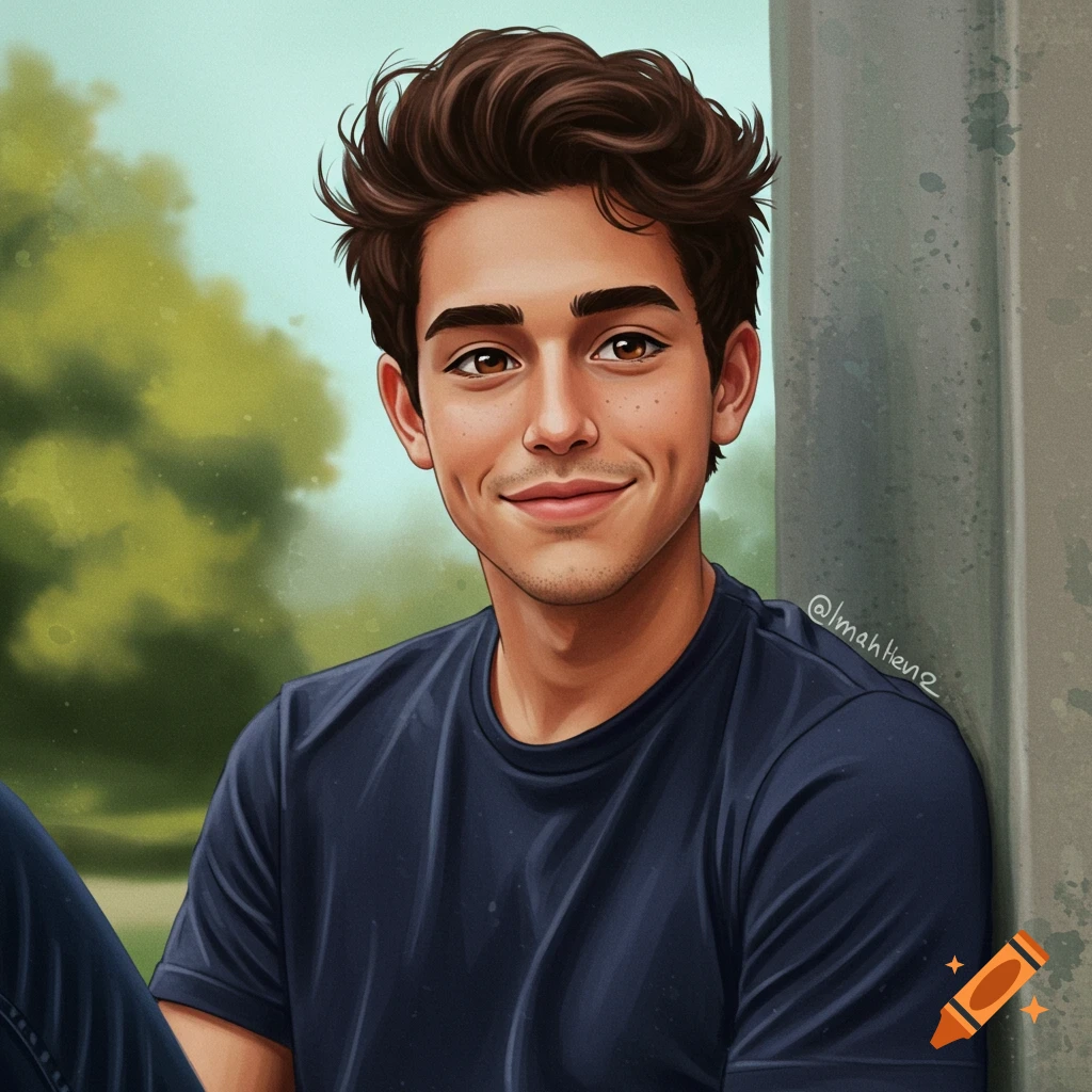 Portrait of a smiling young man with dimples and freckles.
