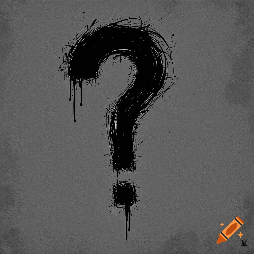 Black stylized question mark illustration on a grey background