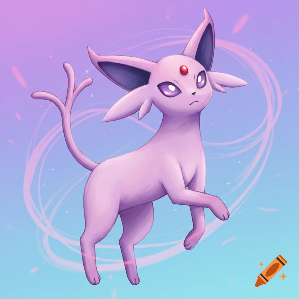 Espeon on a purple and blue background