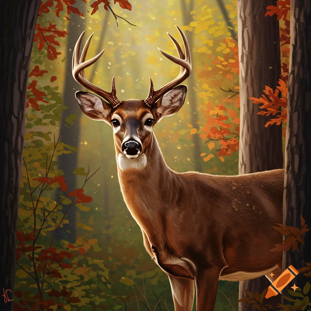 A deer standing in an autumn forest.