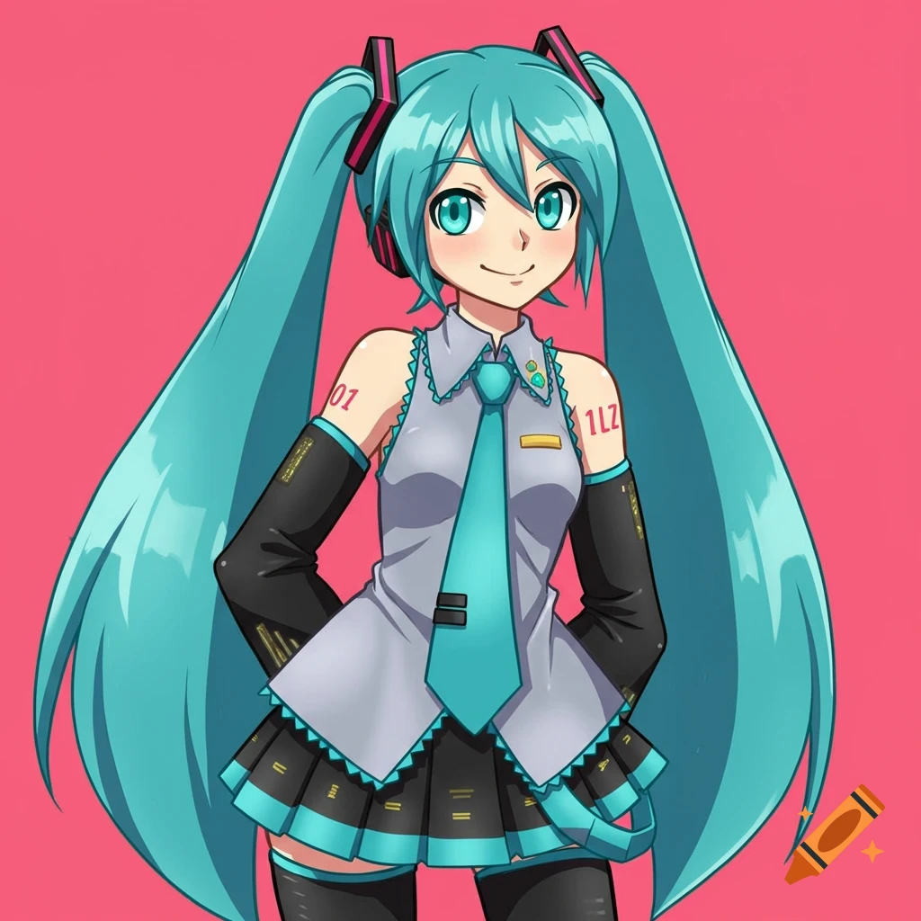 Anime style portrait of a character resembling Hatsune Miku with blue twin-tails and costume.